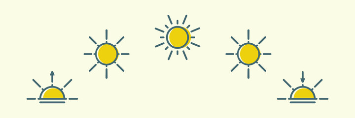 Change day cycle line icon. Movement path sun. Clock with the time of day. Circle with arrow sun. Vector illustration