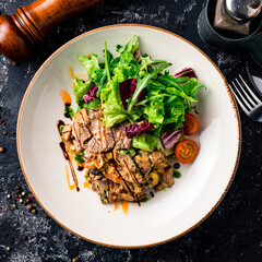 Sticker - Grilled meat steak and fresh vegetables salad