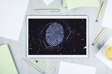 Poster - Abstract creative fingerprint concept on modern digital tablet screen. Top view. 3D Rendering