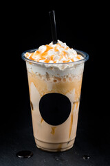 Canvas Print - Vanilla milkshake covered with whipped cream in plastic glass