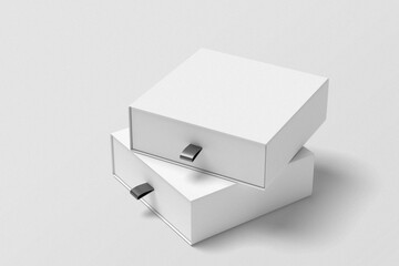 Wall Mural - Sliding drawer box mockup. Package cardboard with black ribbon.