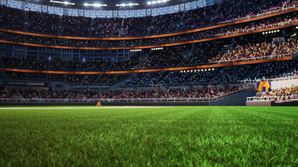 Wall Mural - empty baseball stadium arena with fans crowd in the sunny day lights. High quality 3d footage render