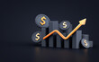© TanzimGraphicsZone - Business financial money growing chart on dark background for cover, web template, banner poster 3d render concept