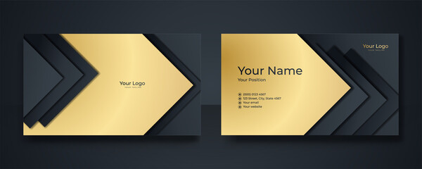 Sticker - Modern elegant black and gold business card design. Luxurious business card with golden line pattern template design. Creative and Clean Business Card Template. Vector illustration