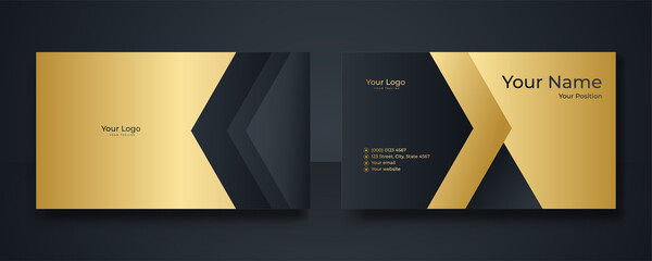 Sticker - Modern elegant black and gold business card design. Luxurious business card with golden line pattern template design. Creative and Clean Business Card Template. Vector illustration