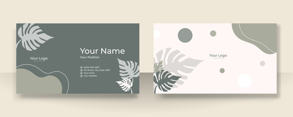 Poster - Business card design with nude tan champagne soft pastel brown organic elegant pattern. Modern concept with liquid, blob, brush, floral, leaves, line, beauty decoration art. Vector illustration