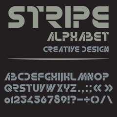 Fototapete - Stripe font. Collection of letters, numbers and punctuation marks.