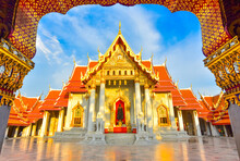 Beautiful Wat Benchamabophit Or The Marble Temple. A Majestic Buddhist Temple . Bangkok, Thailand