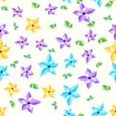 Sticker - Seamless floral patterned background, colorful flowers and green leaves