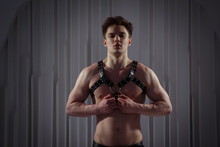 Muscular Sexy Guy In A Harness.