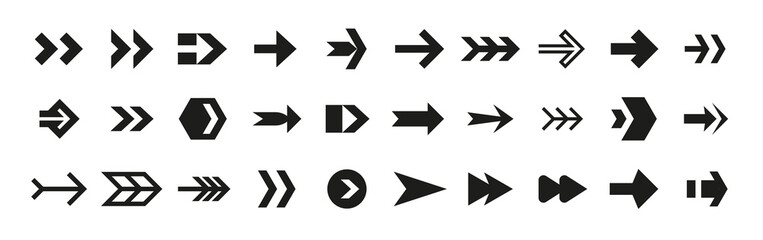 Poster - Arrow icon. Interface forward or back signs. Up and down marks. Left and right directions. Website and menu navigation. Game orientation symbols. Vector upload and download buttons set