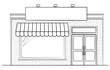 Drawing of classic shop building - black and white illustration