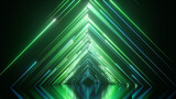 Fototapeta Perspektywa 3d - 3d render. Abstract green neon background with triangular shape, laser rays and glowing lines