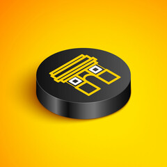 Sticker - Isometric line Triumphal Arch icon isolated on yellow background. Landmark of Paris, France. Black circle button. Vector