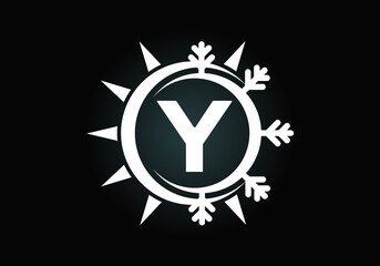 Initial Y monogram alphabet with abstract sun and snow. Air conditioner logo sign symbol. Hot and cold symbol. Modern vector logo for conditioning business and company identity