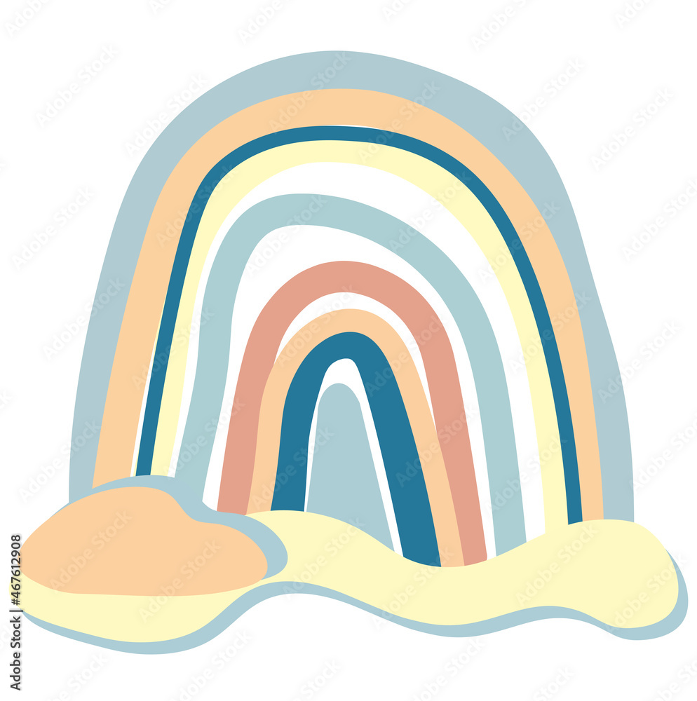 Cute boho rainbow with clouds. Vector hand drawn rainbow illustration ...