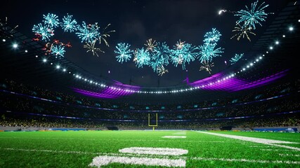 Wall Mural - American football night stadium with fans iilluminated by colorful firework. High quality 4k footage