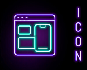 Glowing neon line Software, web developer programming code icon isolated on black background. Javascript computer script random parts of program code. Colorful outline concept. Vector