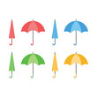 Set of open and closed colored umbrellas vector illustration on white background
