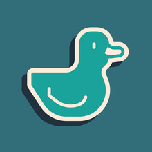 Green Rubber Duck Icon Isolated On Green Background. Long Shadow Style. Vector