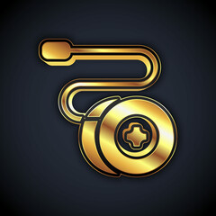 Poster - Gold Yoyo toy icon isolated on black background. Vector