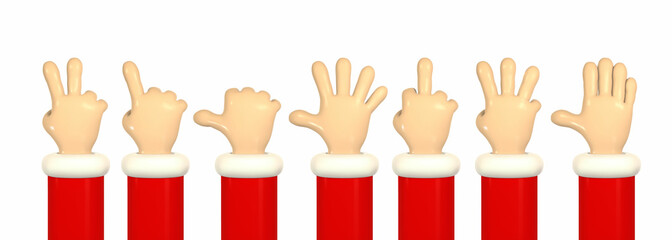 Cartoon character hand shows finger gestures. 3d render santa hands. Vector illustration