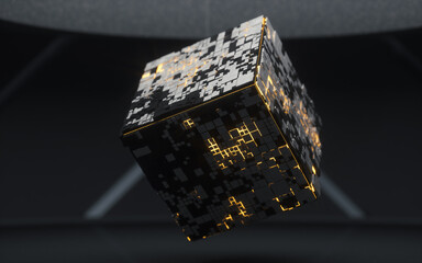 Sticker - Cubes and materials with dark room, 3d rendering.