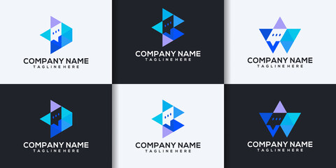 set of initials with chat bubble logo icon design template