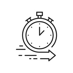 Poster - Express food delivery timer clock symbol of speed deliver, day night fast online order services isolated thin line icon. Vector takeaway takeout meals emergency services on tasty food cooking