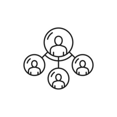 Aufkleber - Business chat conference, meeting online isolated thin line icon. Vector team communication, group of people in round bubbles, distant education, teacher and students. Support and people interview