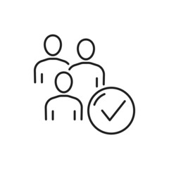 Aufkleber - group of people with check mark isolated thin line icon. vector employee approval and joint decision