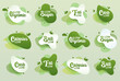 Sticker low badge. Set, green amoeba design of sticker for diet menu, poster, flyer, food packaging.