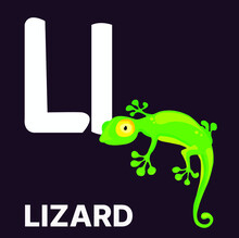 Alphabet L, L For Lizard. Vector Illustration Of Educational Alphabet Card Cartoon Character For Kids.