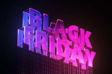 Poster - Black friday promotion pink neon banner on metal construction