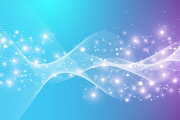 Poster - Technology abstract background with connected line and dots. Big data visualization. Artificial Intelligence and Machine Learning Concept Background. Analytical networks illustration