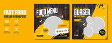 Fast Food Restaurant Business Marketing Social Media Post Or Web Banner Template Design With Abstract Background, Logo And Icon. Fresh Pizza, Burger & Pasta Online Sale Promotion Flyer Or Poster.    