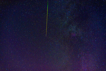Wall Mural - shooting star meteorite comet on background of blue dark starry sky with galaxies and nebulae