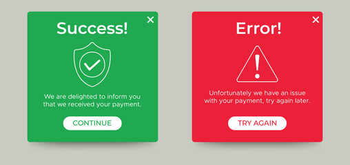 Poster - Payment message popup window ui design with button for mobile and web. Vector EPS