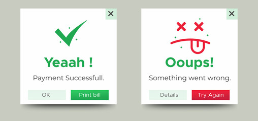 Poster - Payment message popup window ui design with button for mobile and web. Vector EPS