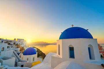 Sticker - Oia village at sunrise on Santorini island in Greece