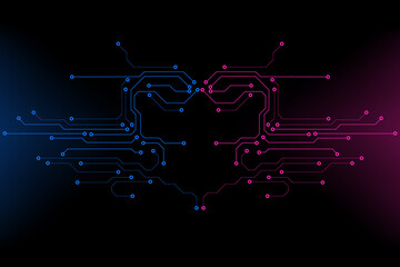 Fototapete - Futuristic abstract circuit board trace processor unit texture illustration design. Gathering electronic line communication technology system background	