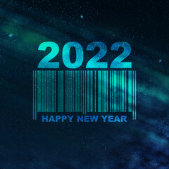 Wall Mural - 2021.2022.2023. Numbers and barcode in the starry sky. Concept for the coming of the New Year 2022. Holiday background.