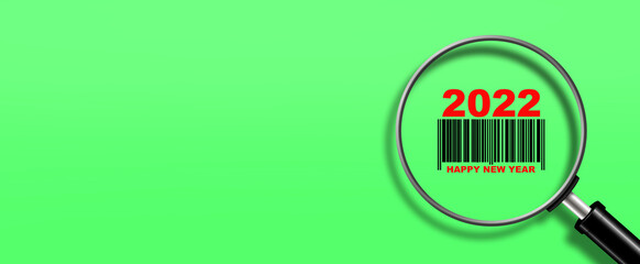 Wall Mural - 2022 . Numbers and barcode, on green background. The concept of the New Year 2022. New Year's banner. Copy space. Place for your text. Business.