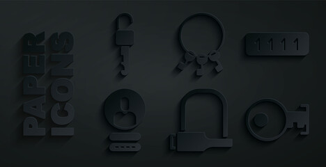 Wall Mural - Set Bicycle lock, Password protection, Create account screen, Key, Bunch of keys and Unlocked icon. Vector