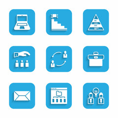 Sticker - Set Human resources, Browser files, People with lamp bulb, Briefcase, Envelope, Boss employee, Pyramid chart infographics and Laptop icon. Vector