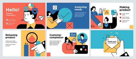 Fototapete - Presentation and slide layout background. Design template with business people. Use for business annual report, flyer, marketing, leaflet, advertising, brochure, modern style. Vector