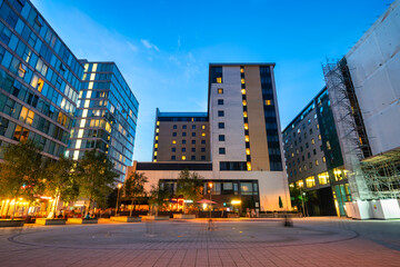 Sticker - Milton Keynes city centre at dusk. England