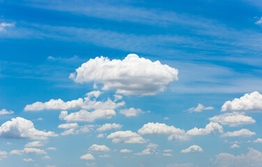 beautiful blue sky and white fluffy cloud horizon outdoor for background.