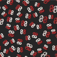 Line Nautical rope knots icon isolated seamless pattern on black background. Rope tied in a knot. Vector