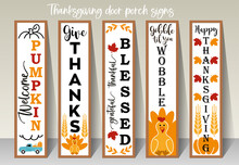 Autumn Lettering With Pumpkin, Gnomes And Leaves Vertical Thanksgiving Sign.